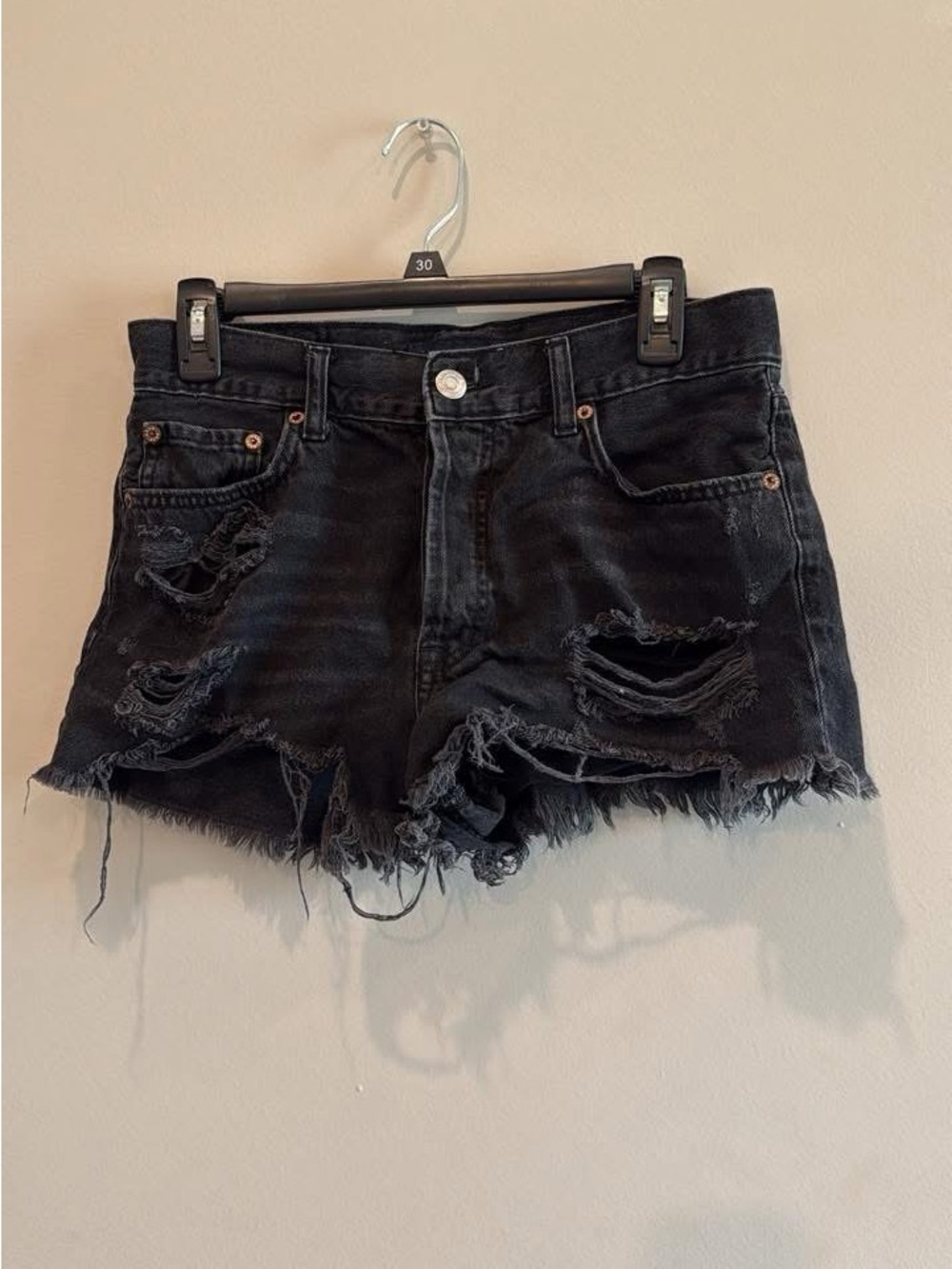 Aeropostale Black Distressed Denim Cutoff Shorts